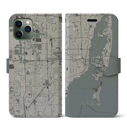 【マイアミ（アメリカ）】地図柄iPhoneケース（手帳タイプ）モノトーン・iPhone 11 Pro 用