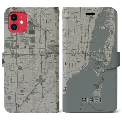 【マイアミ（アメリカ）】地図柄iPhoneケース（手帳タイプ）モノトーン・iPhone 11 用