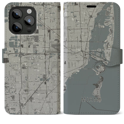 【マイアミ（アメリカ）】地図柄iPhoneケース（手帳タイプ）モノトーン・iPhone 15 Pro Max 用