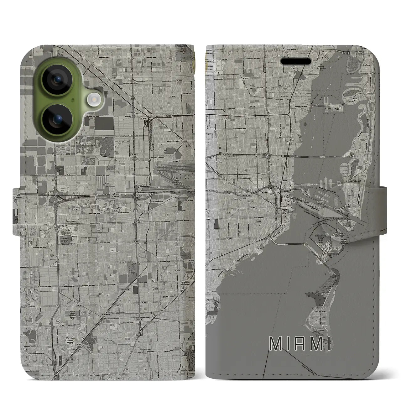 【マイアミ（アメリカ）】地図柄iPhoneケース（手帳タイプ）