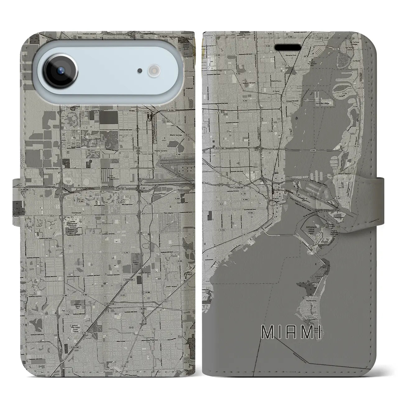 【マイアミ（アメリカ）】地図柄iPhoneケース（手帳タイプ）