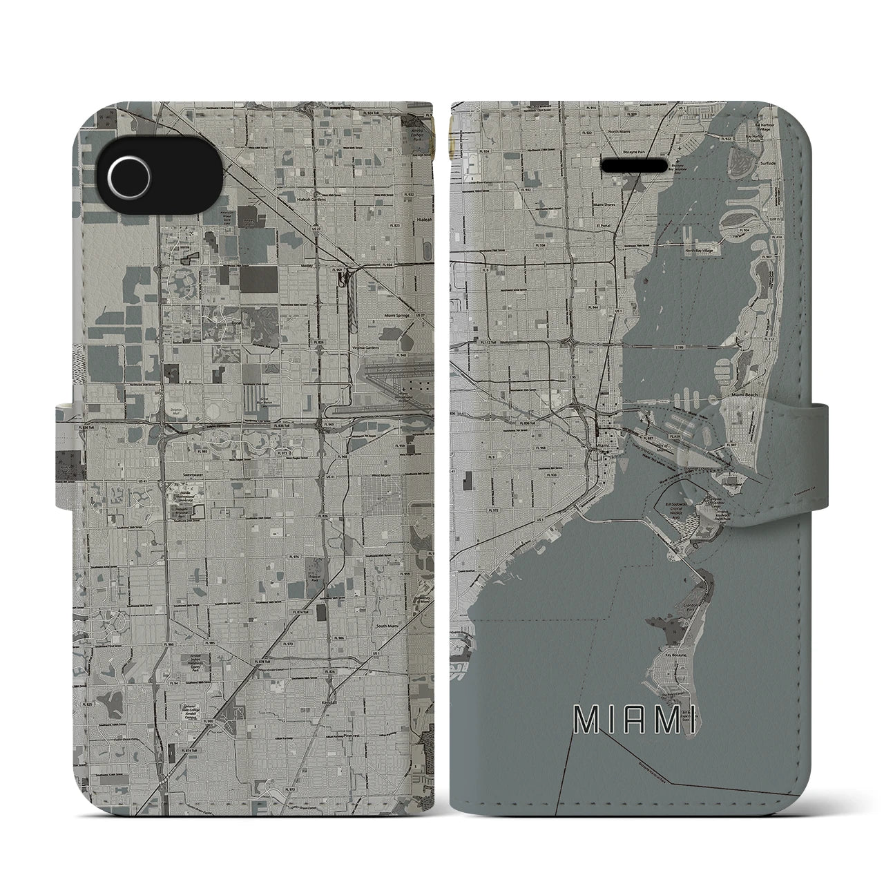 【マイアミ（アメリカ）】地図柄iPhoneケース（手帳タイプ）