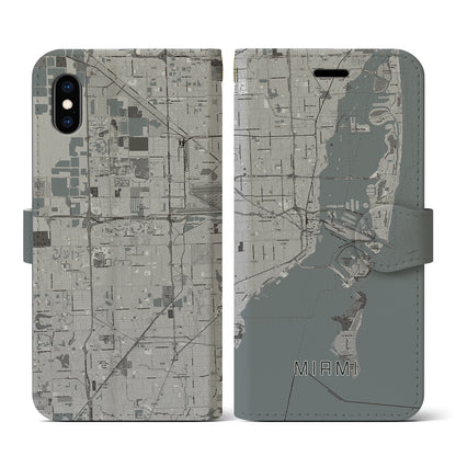 【マイアミ（アメリカ）】地図柄iPhoneケース（手帳タイプ）モノトーン・iPhone XS / X 用