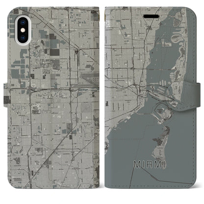 【マイアミ（アメリカ）】地図柄iPhoneケース（手帳タイプ）モノトーン・iPhone XS Max 用