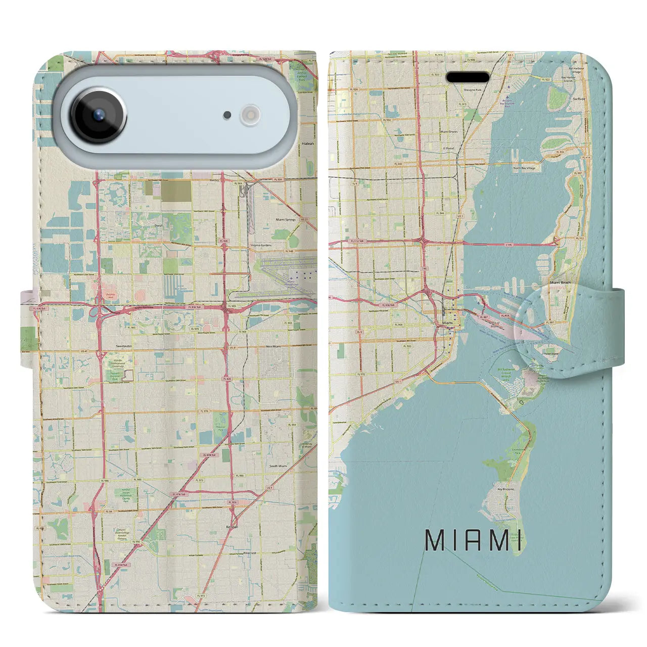 【マイアミ（アメリカ）】地図柄iPhoneケース（手帳タイプ）