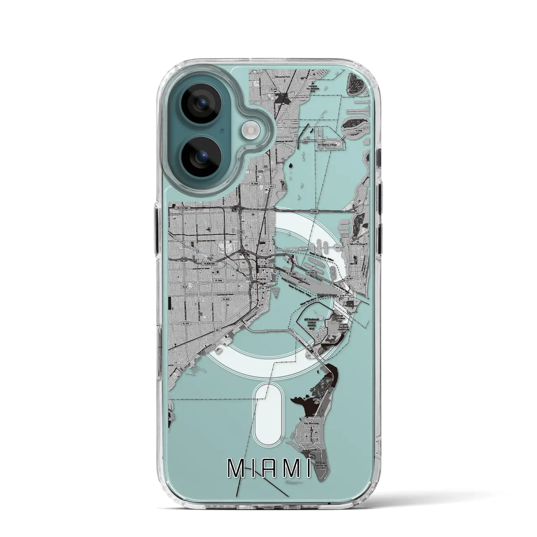 【マイアミ（アメリカ）】地図柄iPhoneケース（MagSafeタイプ）モノトーン・iPhone 16 Pro 用