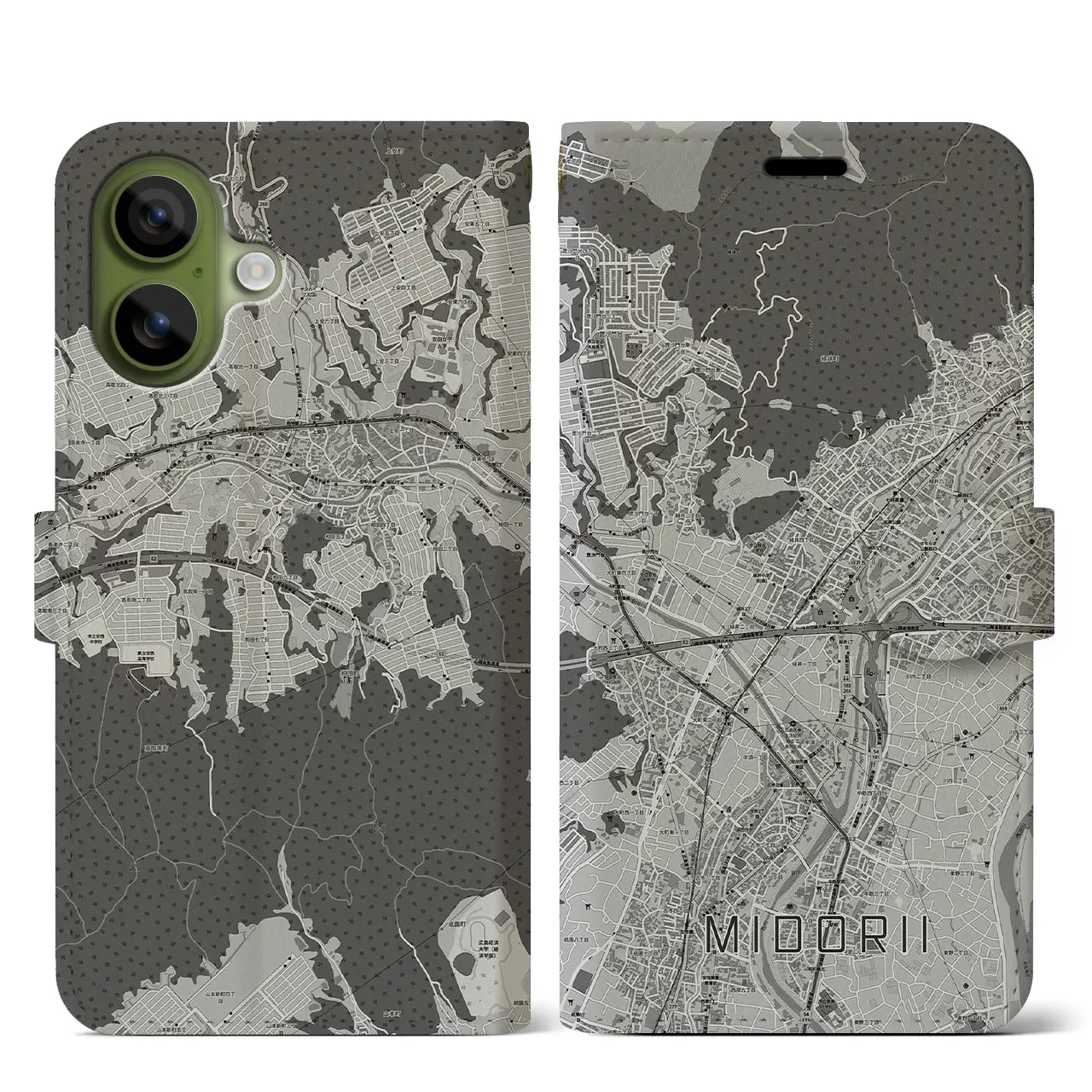 【緑井（広島県）】地図柄iPhoneケース（手帳タイプ）