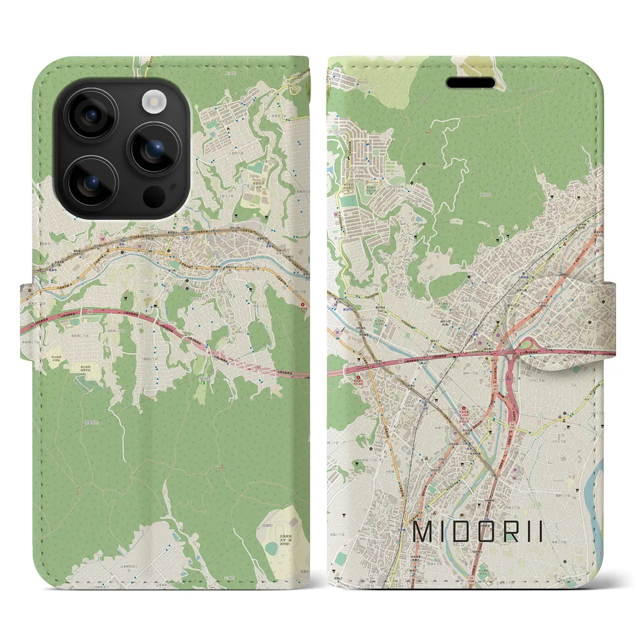 【緑井（広島県）】地図柄iPhoneケース（手帳タイプ）ナチュラル・iPhone 16 用