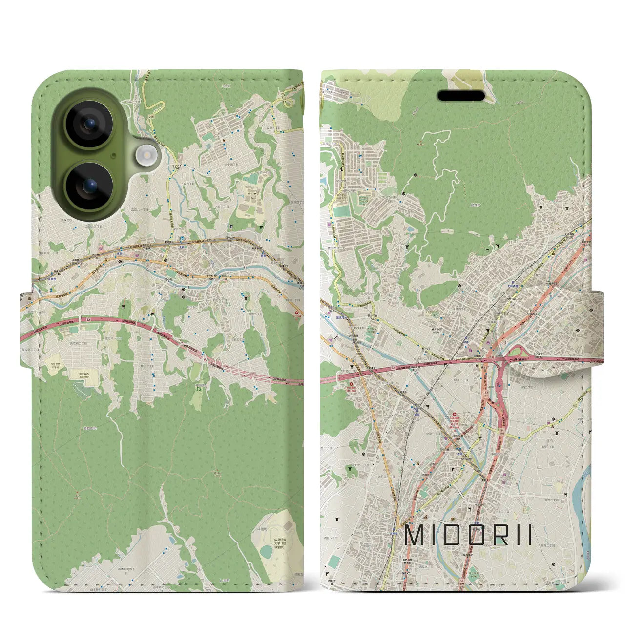 【緑井（広島県）】地図柄iPhoneケース（手帳タイプ）