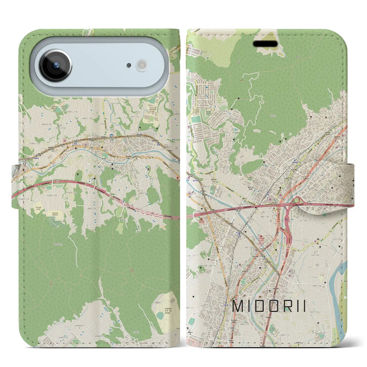 【緑井（広島県）】地図柄iPhoneケース（手帳タイプ）