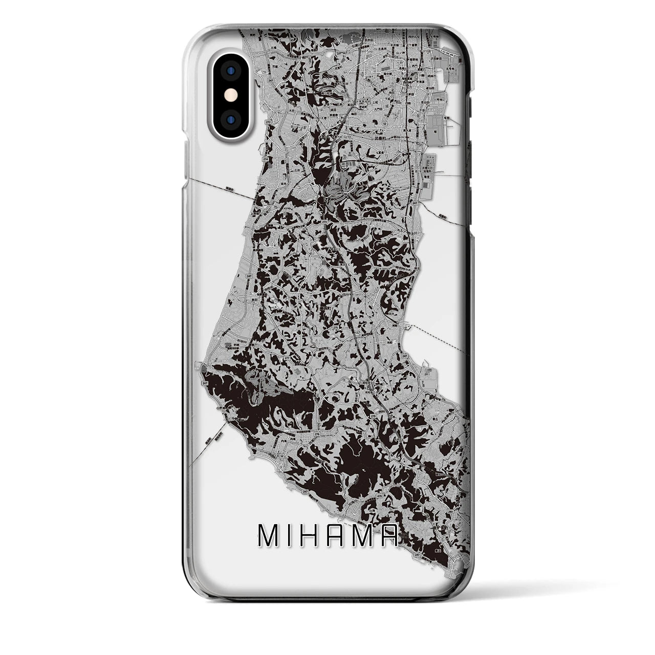 【美浜（愛知県）】地図柄iPhoneケース（クリアタイプ）モノトーン・iPhone XS Max 用