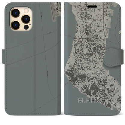【美浜（愛知県）】地図柄iPhoneケース（手帳タイプ）モノトーン・iPhone 12 Pro Max 用