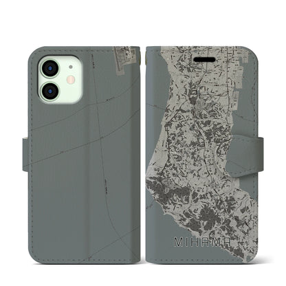 【美浜（愛知県）】地図柄iPhoneケース（手帳タイプ）モノトーン・iPhone 12 mini 用