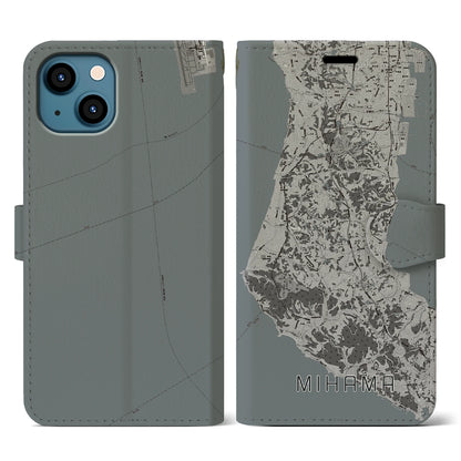 【美浜（愛知県）】地図柄iPhoneケース（手帳タイプ）モノトーン・iPhone 13 用