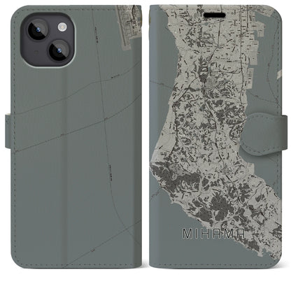 【美浜（愛知県）】地図柄iPhoneケース（手帳タイプ）モノトーン・iPhone 14 Plus 用