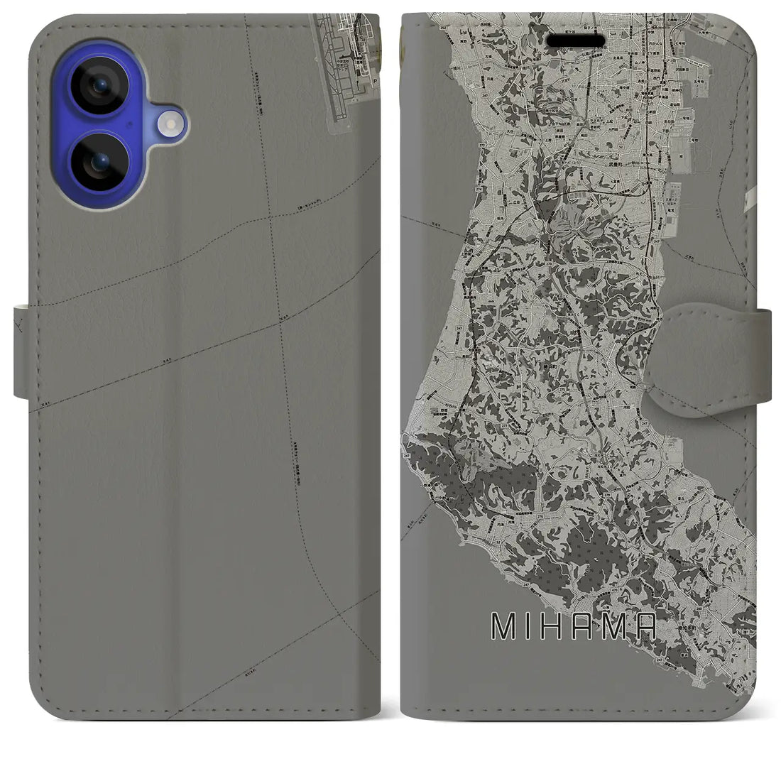 【美浜(愛知県)】地図柄iPhoneケース(手帳タイプ)モノトーン・iPhone 16 Pro Max 用