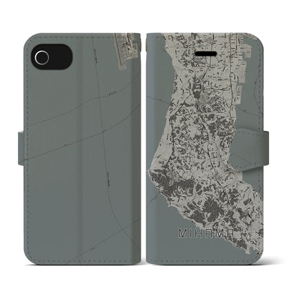 【美浜（愛知県）】地図柄iPhoneケース（手帳タイプ）モノトーン・iPhone SE（第3 / 第2世代） / 8 / 7 / 6s / 6 用