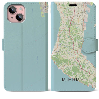 【美浜（愛知県）】地図柄iPhoneケース（手帳タイプ）ナチュラル・iPhone 15 Plus 用