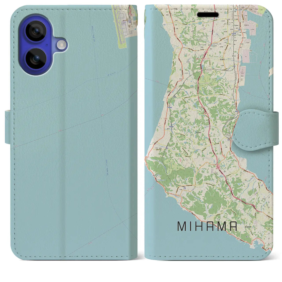 【美浜（愛知県）】地図柄iPhoneケース（手帳タイプ）ナチュラル・iPhone 16 Pro Max 用