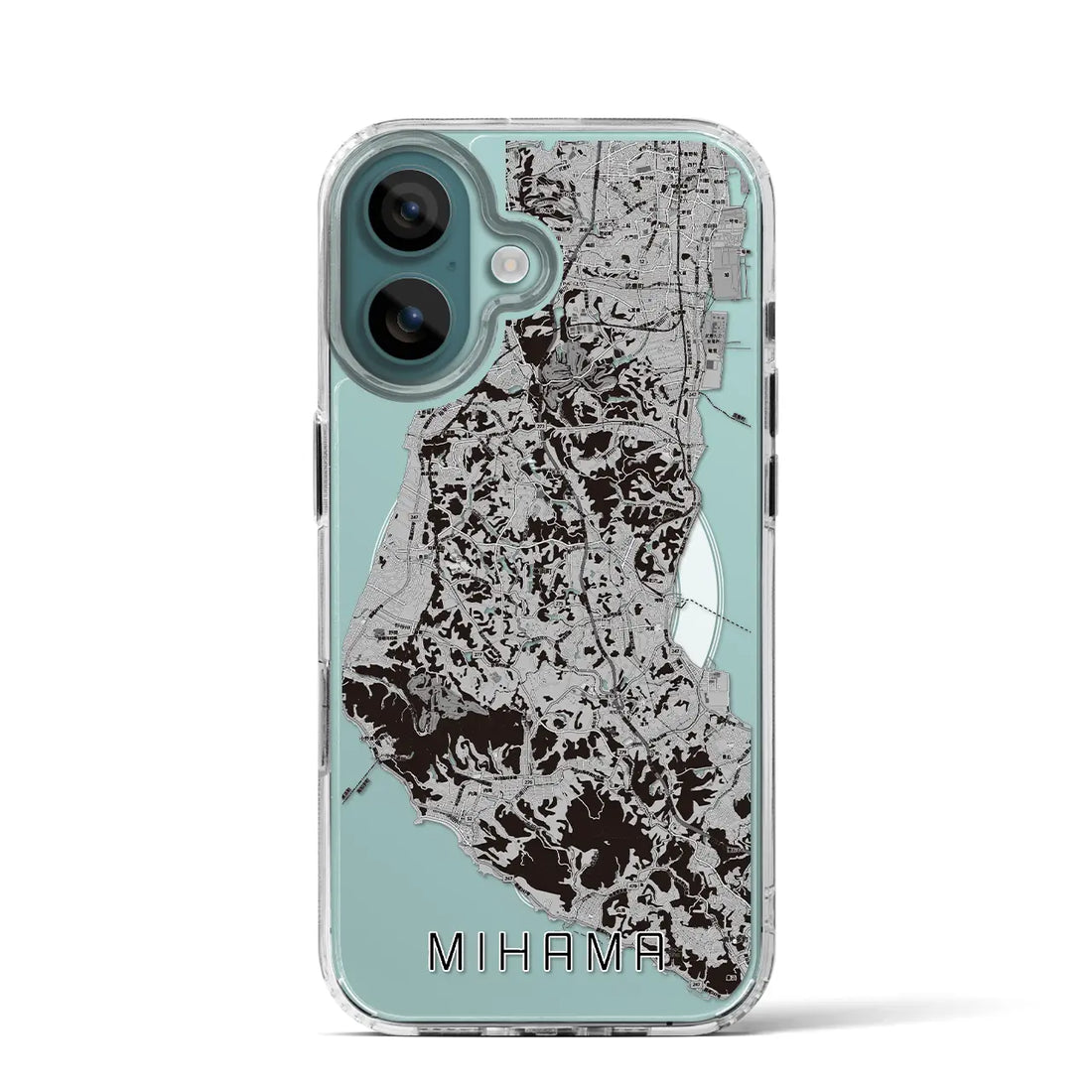 【美浜（愛知県）】地図柄iPhoneケース（MagSafeタイプ）モノトーン・iPhone 16 Pro 用
