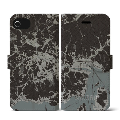 【三原（広島県）】地図柄iPhoneケース（手帳タイプ）モノトーン・iPhone SE（第3 / 第2世代） / 8 / 7 / 6s / 6 用