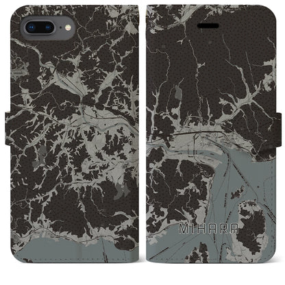 【三原（広島県）】地図柄iPhoneケース（手帳タイプ）モノトーン・iPhone 8Plus /7Plus / 6sPlus / 6Plus 用