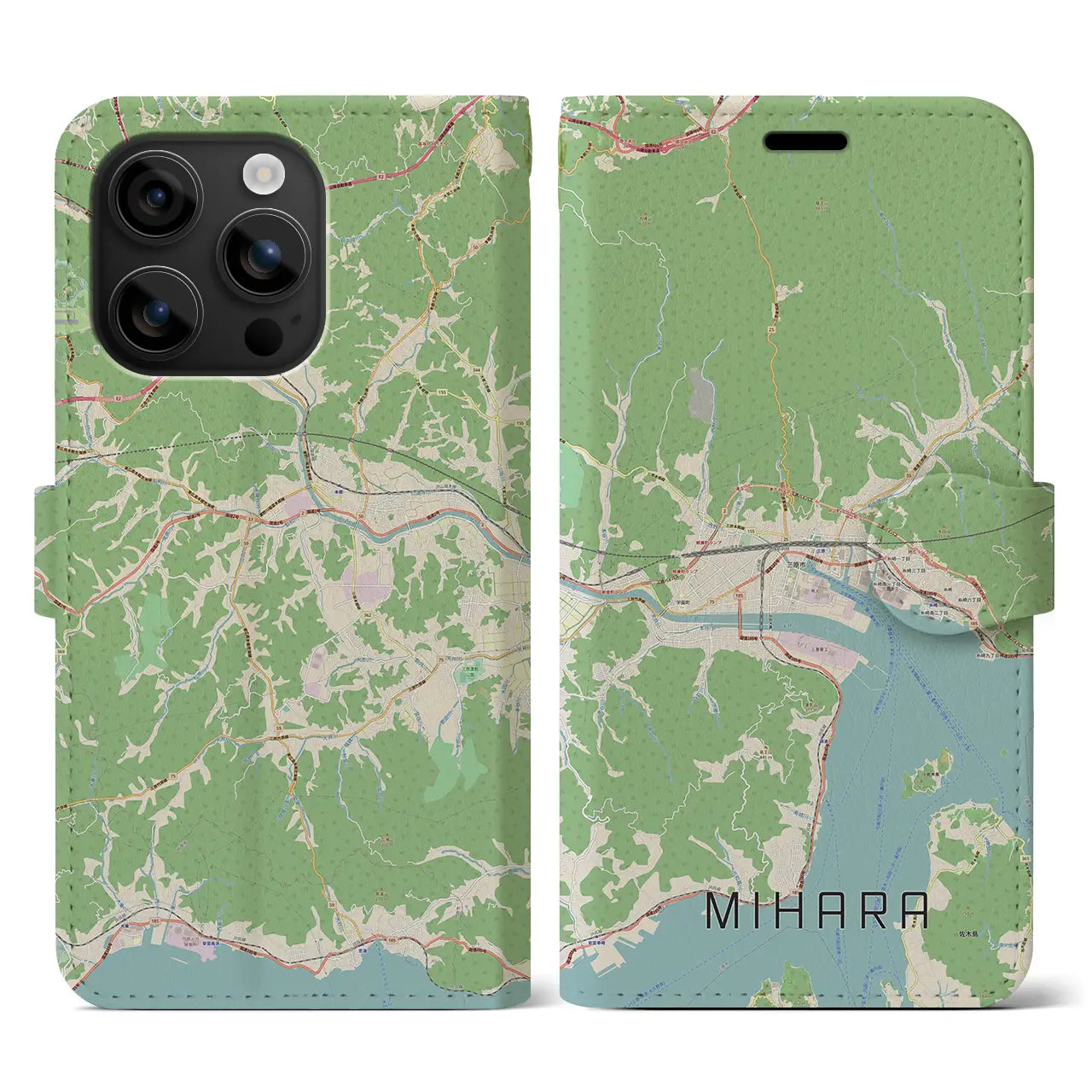 【三原（広島県）】地図柄iPhoneケース（手帳タイプ）ナチュラル・iPhone 16 用