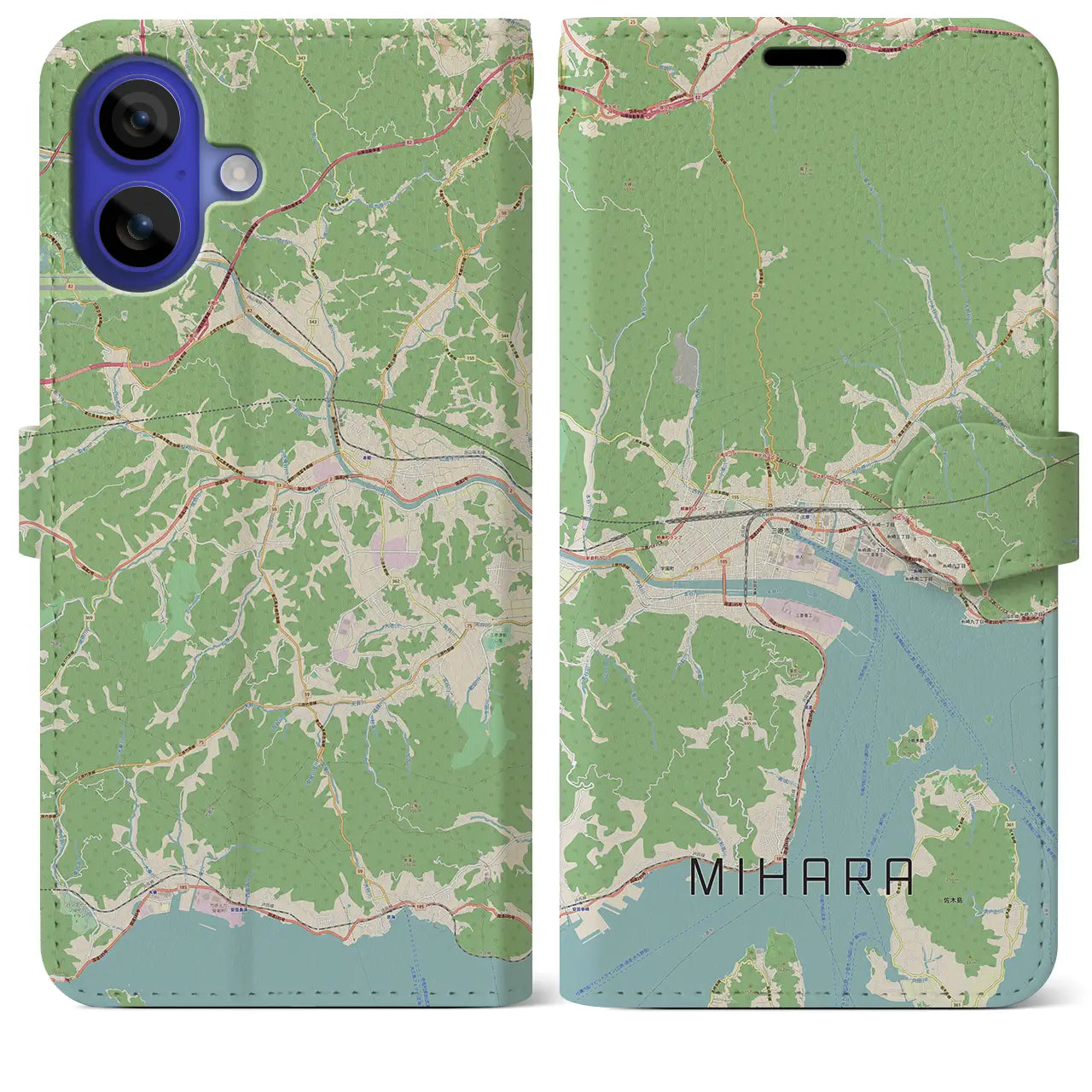 【三原（広島県）】地図柄iPhoneケース（手帳タイプ）ナチュラル・iPhone 16 Pro Max 用