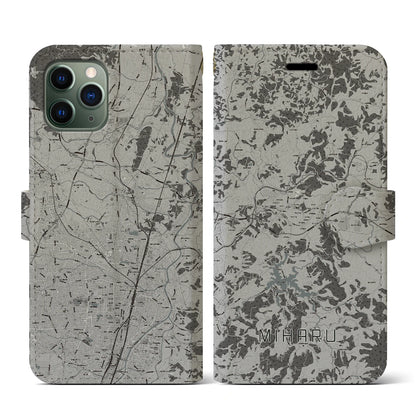 【三春（福島県）】地図柄iPhoneケース（手帳タイプ）モノトーン・iPhone 11 Pro 用