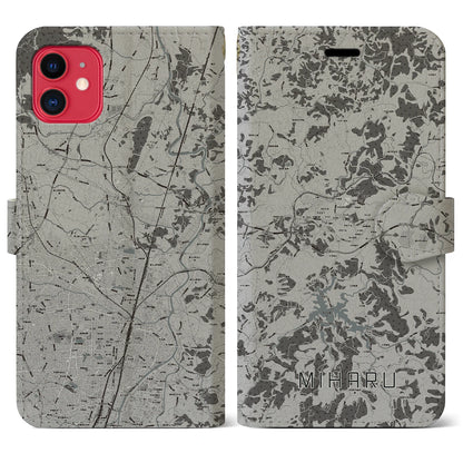 【三春（福島県）】地図柄iPhoneケース（手帳タイプ）モノトーン・iPhone 11 用