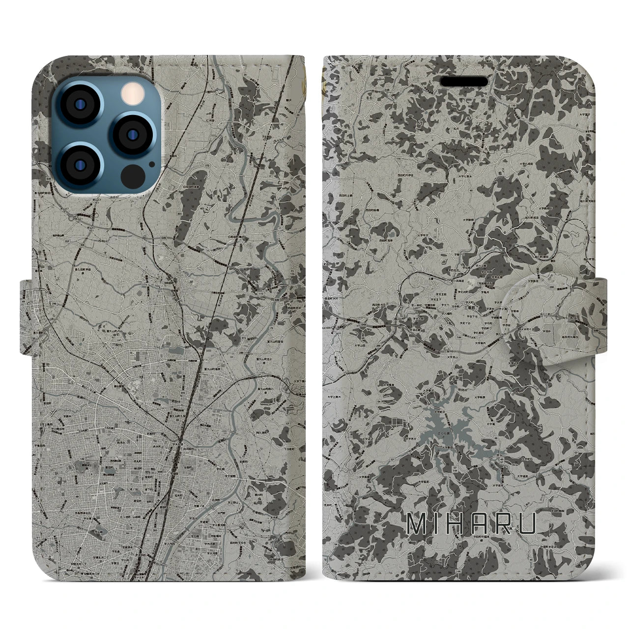 【三春（福島県）】地図柄iPhoneケース（手帳タイプ）