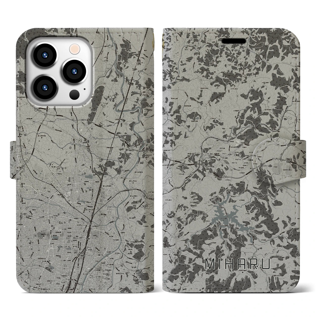 【三春（福島県）】地図柄iPhoneケース（手帳タイプ）