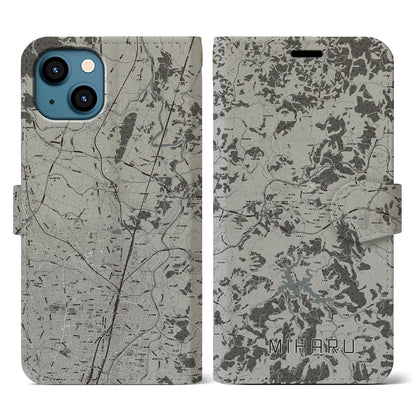 【三春（福島県）】地図柄iPhoneケース（手帳タイプ）モノトーン・iPhone 13 用