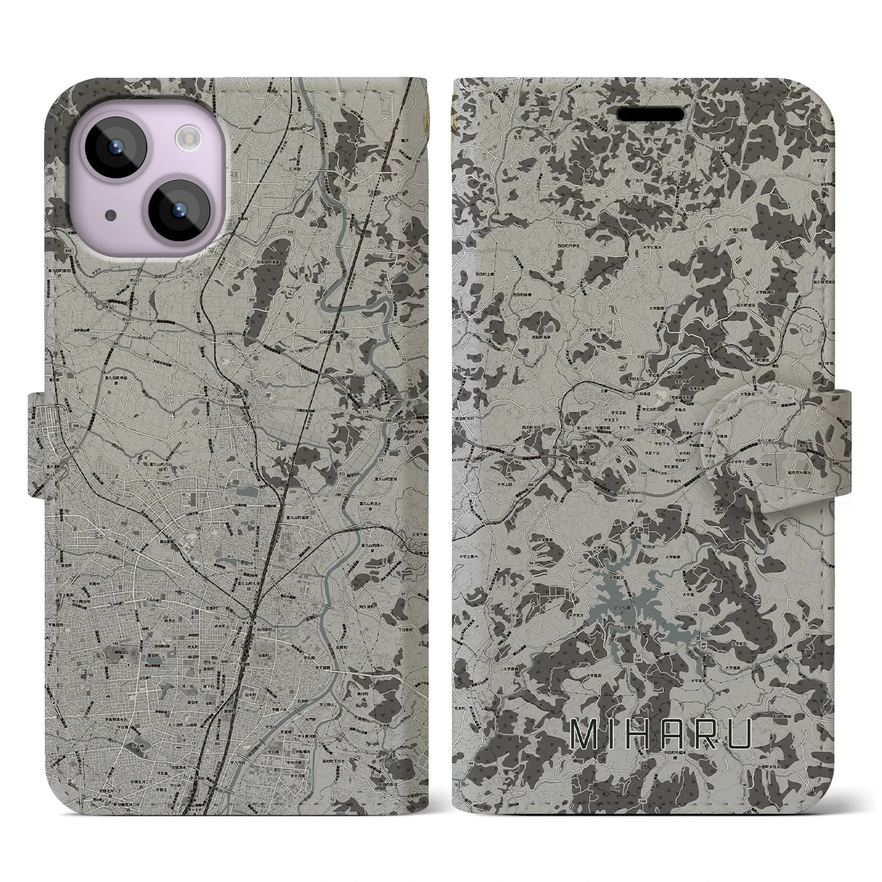 【三春（福島県）】地図柄iPhoneケース（手帳タイプ）