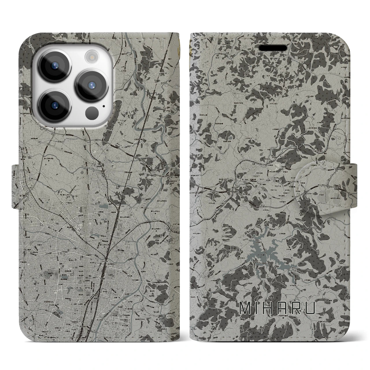 【三春（福島県）】地図柄iPhoneケース（手帳タイプ）