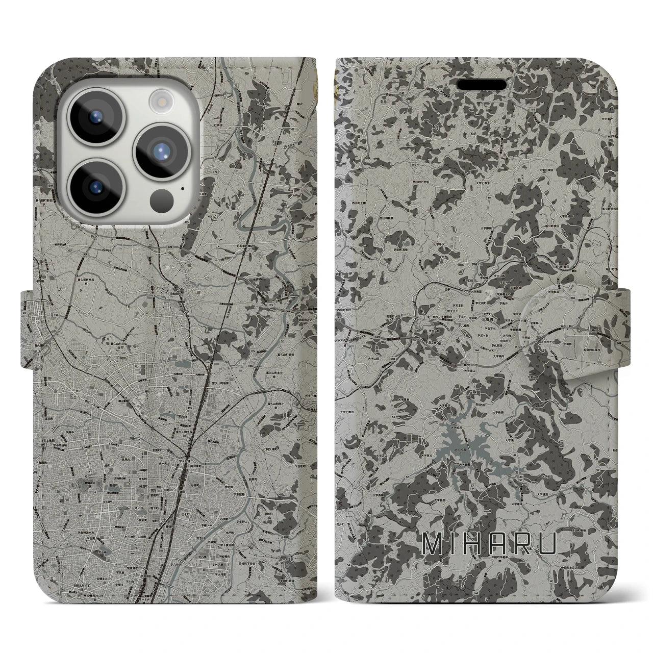 【三春（福島県）】地図柄iPhoneケース（手帳タイプ）