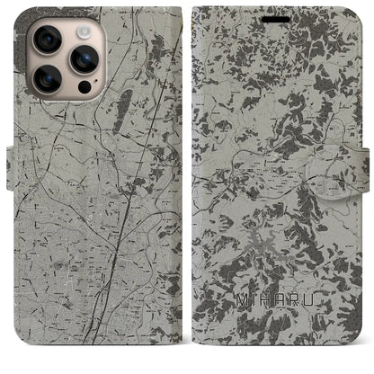 【三春（福島県）】地図柄iPhoneケース（手帳タイプ）モノトーン・iPhone 16 Plus 用