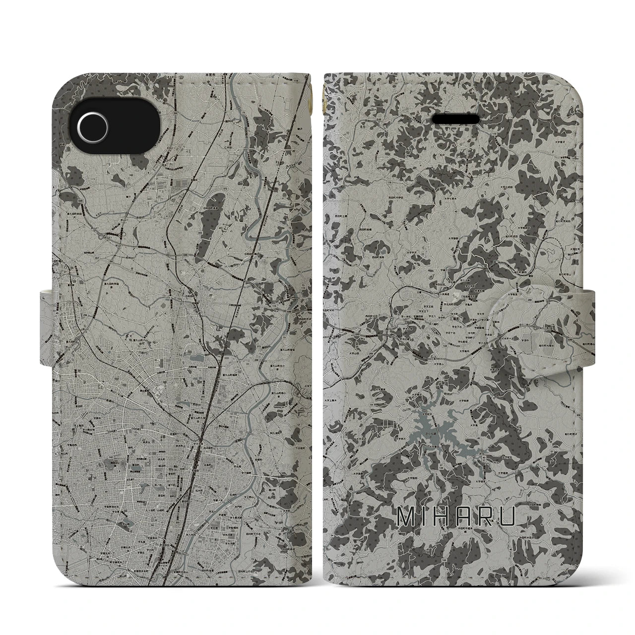 【三春（福島県）】地図柄iPhoneケース（手帳タイプ）