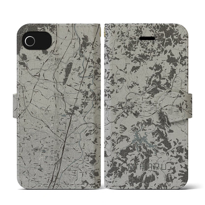 【三春（福島県）】地図柄iPhoneケース（手帳タイプ）モノトーン・iPhone SE（第3 / 第2世代） / 8 / 7 / 6s / 6 用