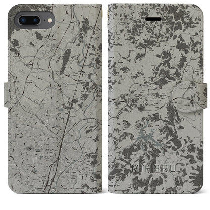 【三春（福島県）】地図柄iPhoneケース（手帳タイプ）モノトーン・iPhone 8Plus /7Plus / 6sPlus / 6Plus 用