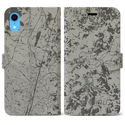 【三春（福島県）】地図柄iPhoneケース（手帳タイプ）モノトーン・iPhone XR 用