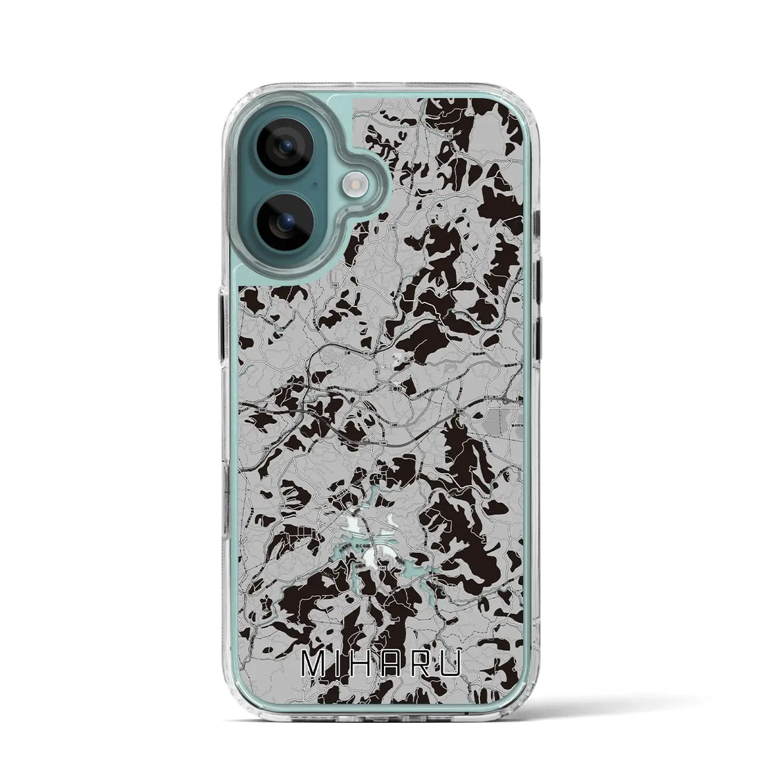 【三春(福島県)】地図柄iPhoneケース(MagSafeタイプ)モノトーン・iPhone 16 Pro 用