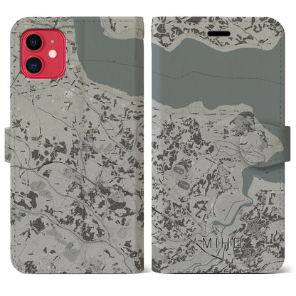【美浦（茨城県）】地図柄iPhoneケース（手帳タイプ）モノトーン・iPhone 11 用