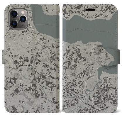 【美浦（茨城県）】地図柄iPhoneケース（手帳タイプ）モノトーン・iPhone 11 Pro Max 用