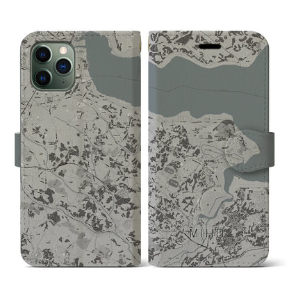 【美浦（茨城県）】地図柄iPhoneケース（手帳タイプ）モノトーン・iPhone 11 Pro 用