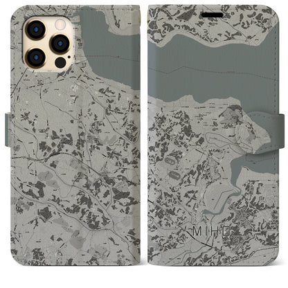 【美浦（茨城県）】地図柄iPhoneケース（手帳タイプ）モノトーン・iPhone 12 Pro Max 用