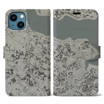 【美浦（茨城県）】地図柄iPhoneケース（手帳タイプ）モノトーン・iPhone 13 用