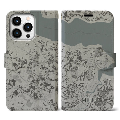 【美浦（茨城県）】地図柄iPhoneケース（手帳タイプ）モノトーン・iPhone 13 Pro 用