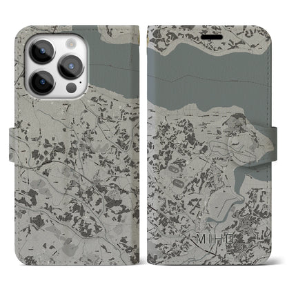 【美浦（茨城県）】地図柄iPhoneケース（手帳タイプ）モノトーン・iPhone 14 Pro 用