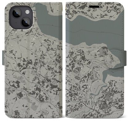 【美浦（茨城県）】地図柄iPhoneケース（手帳タイプ）モノトーン・iPhone 14 Plus 用